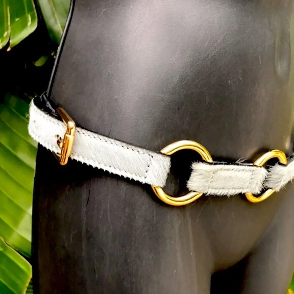 Italian calf hair  And gold link chain belt.